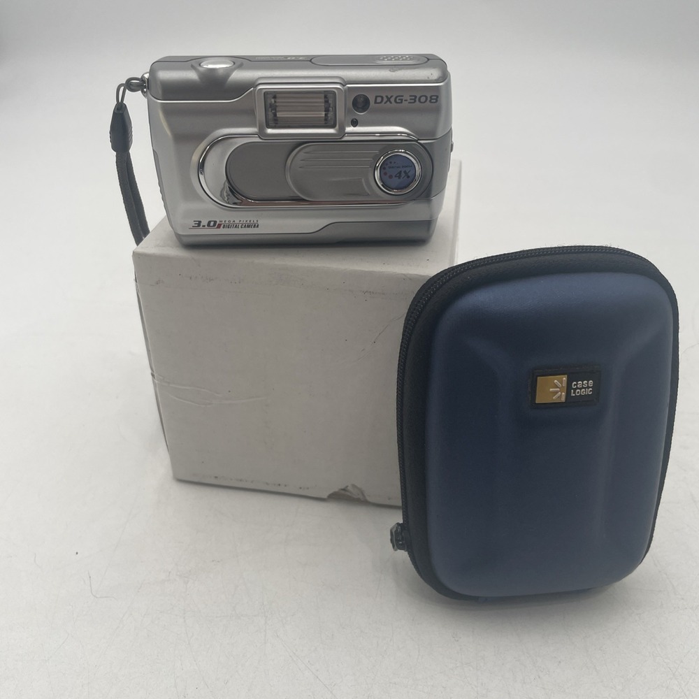 DXG-308 Ultra Compact Digital Camera 3.0MP Silver Point Shoot +Battery+Case